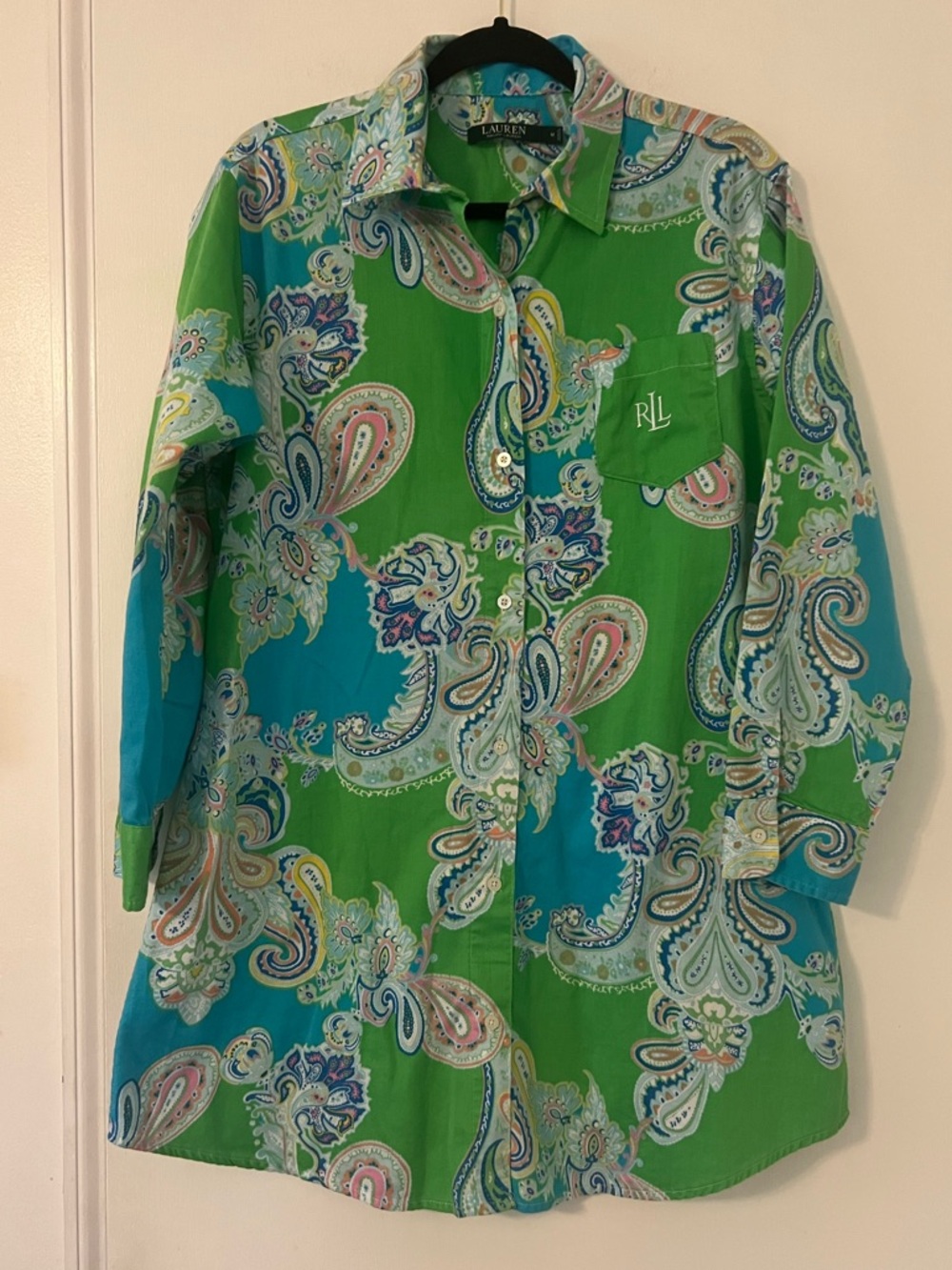 Lauren Ralph Lauren Shirt Dress Bright Paisley Cotton Summer Coverup M (B114)
